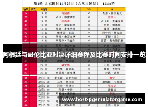 阿根廷与哥伦比亚对决详细赛程及比赛时间安排一览